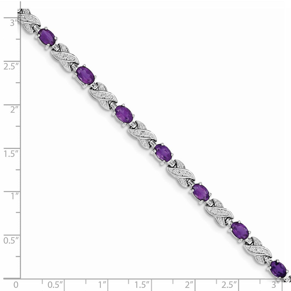 7 Zoll Sterlingsilber Rhodiniert Amethyst Armband