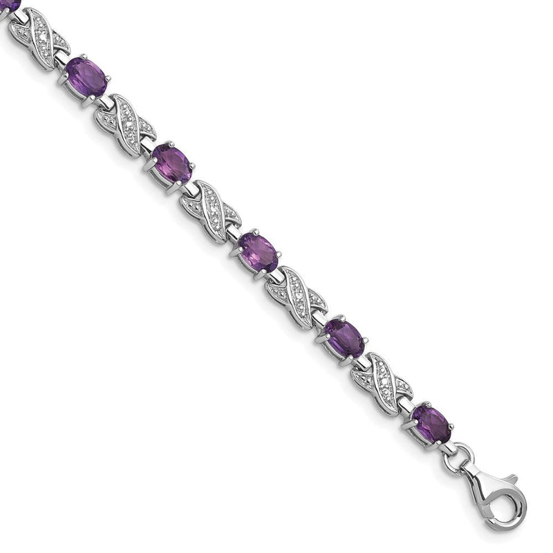 7 Zoll Sterlingsilber Rhodiniert Amethyst Armband