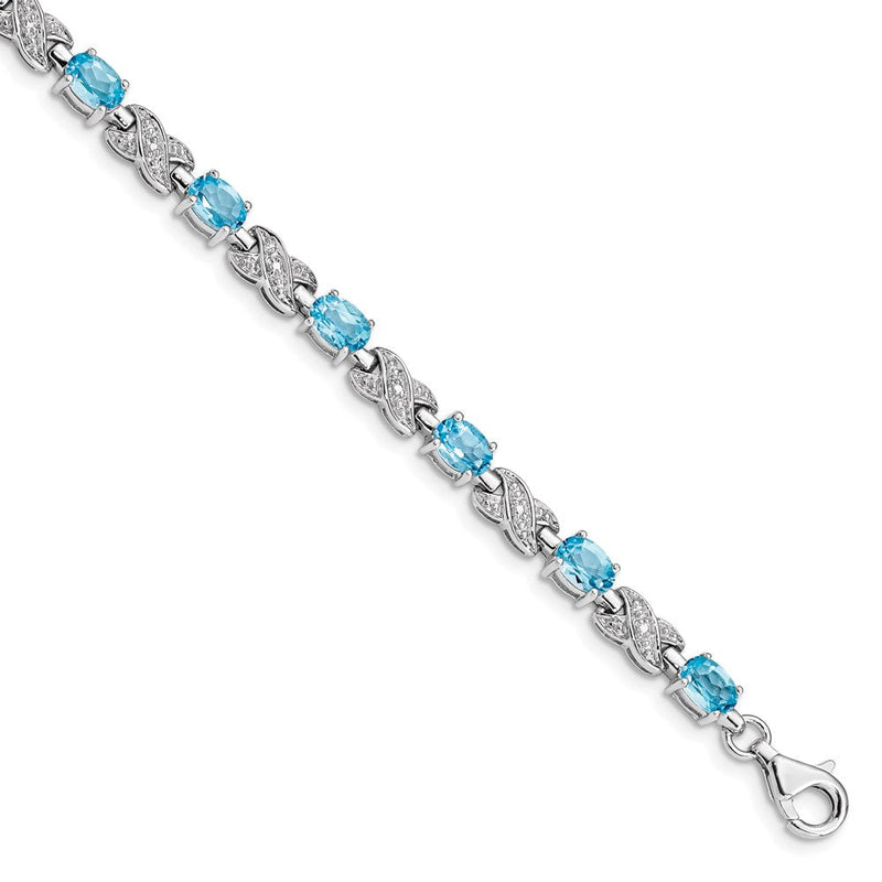 7 Zoll Sterlingsilber Rhodiniert Blautopas Armband