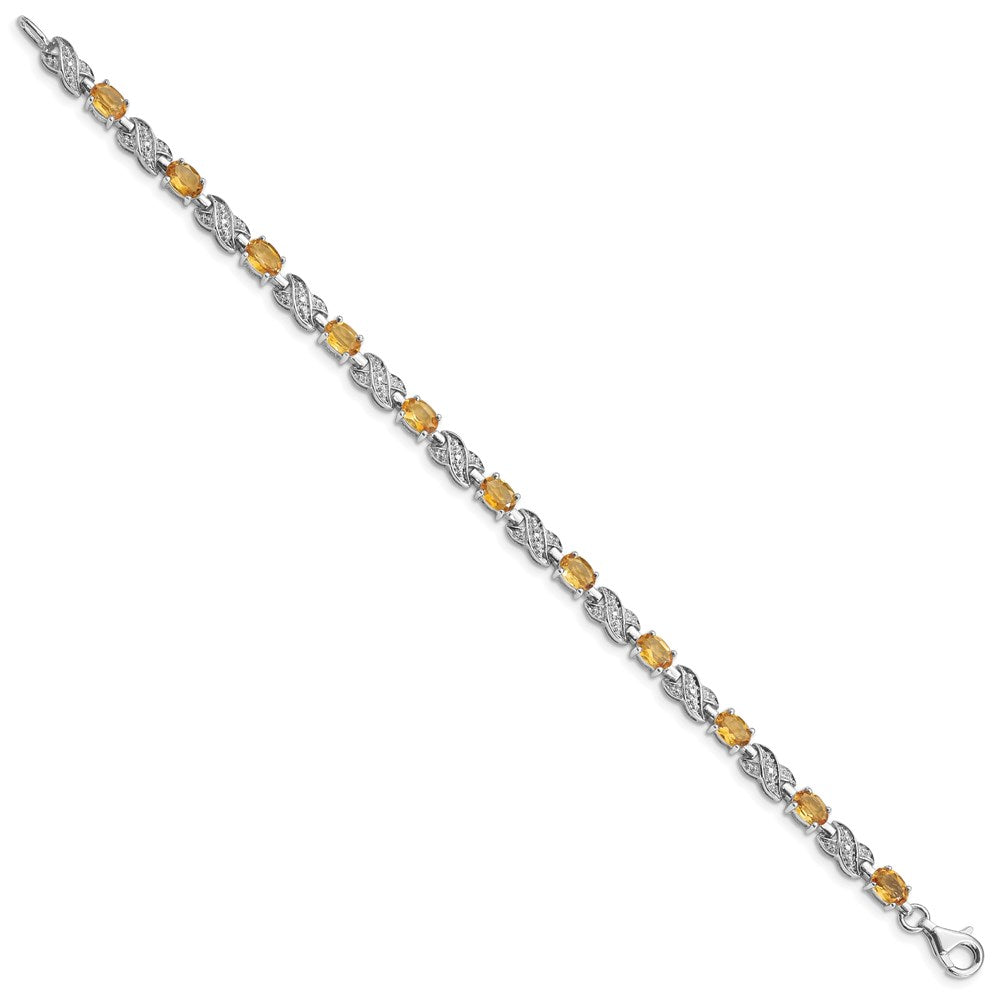 7 Zoll Sterlingsilber Rhodiniert Citrin Armband