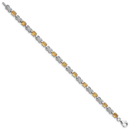 7 Zoll Sterlingsilber Rhodiniert Citrin Armband