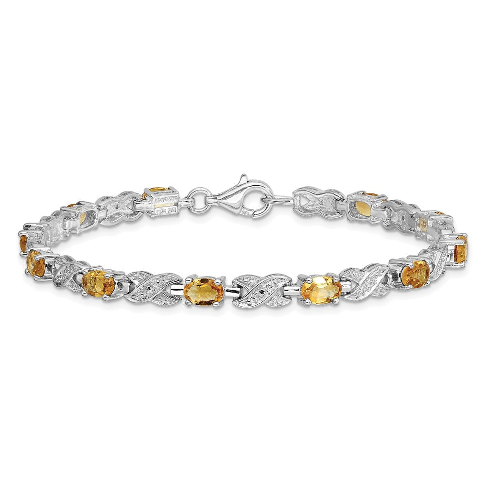 7 Zoll Sterlingsilber Rhodiniert Citrin Armband