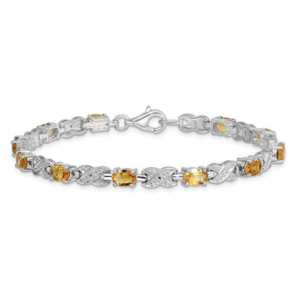 7 Zoll Sterlingsilber Rhodiniert Citrin Armband