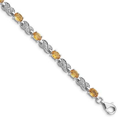 7 Zoll Sterlingsilber Rhodiniert Citrin Armband