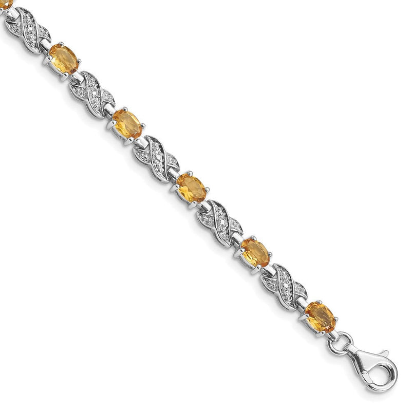 7 Zoll Sterlingsilber Rhodiniert Citrin Armband