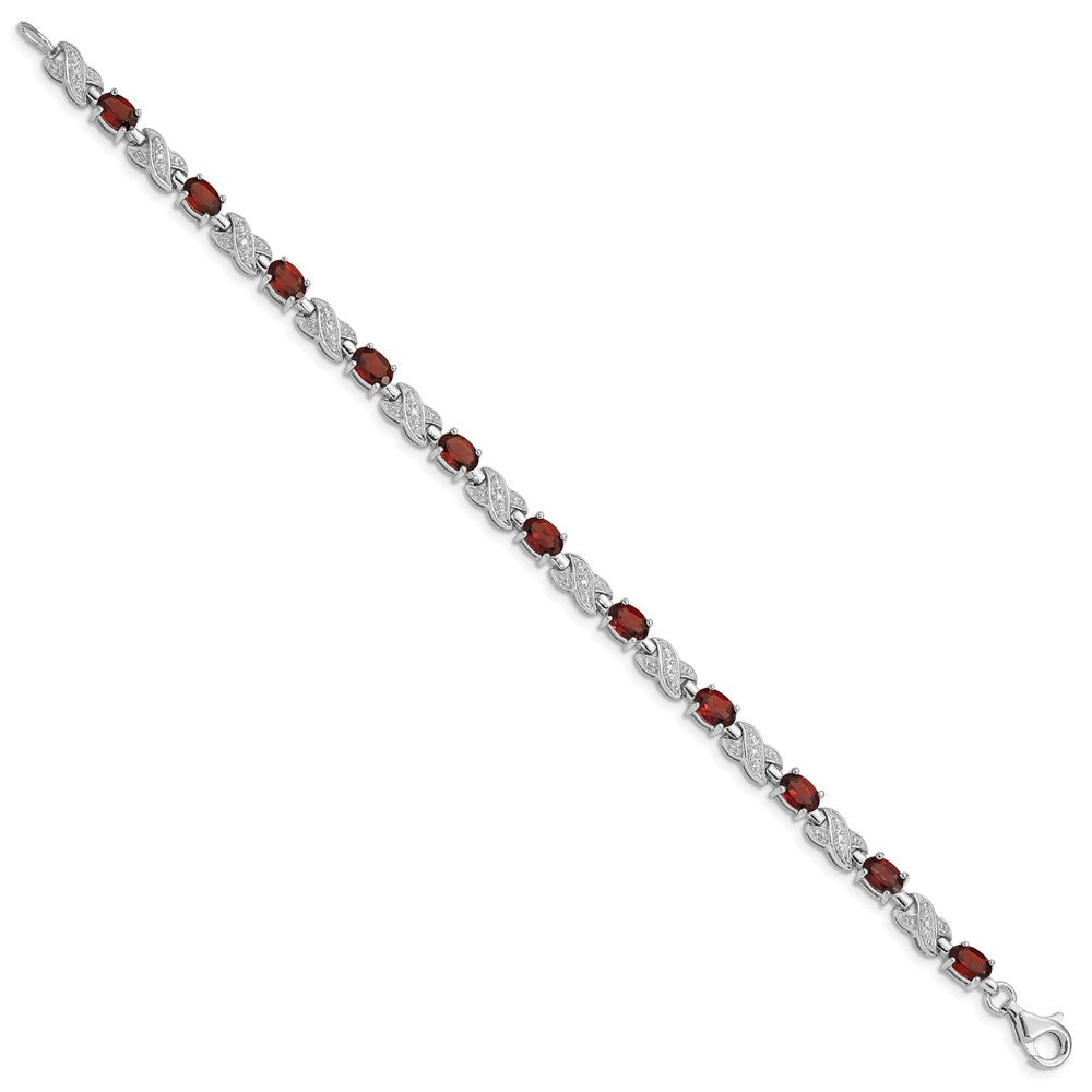 7 Zoll Sterlingsilber Rhodiniert Granat Armband