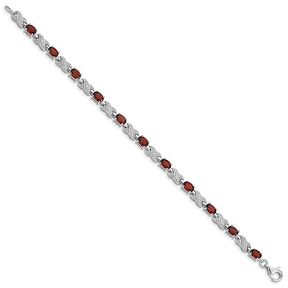7 Zoll Sterlingsilber Rhodiniert Granat Armband