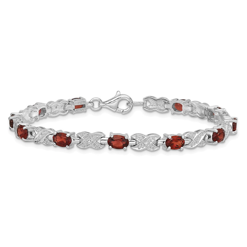 7 Zoll Sterlingsilber Rhodiniert Granat Armband