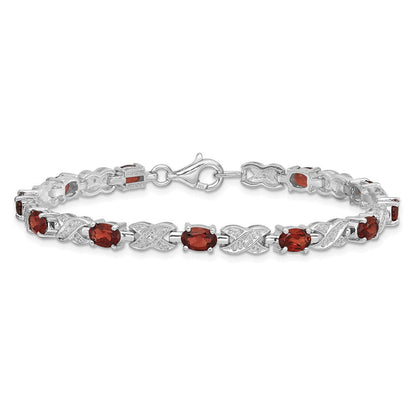 7 Zoll Sterlingsilber Rhodiniert Granat Armband
