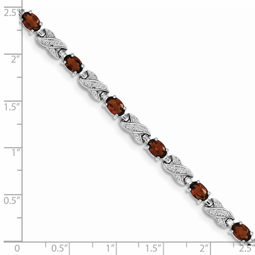 7 Zoll Sterlingsilber Rhodiniert Granat Armband