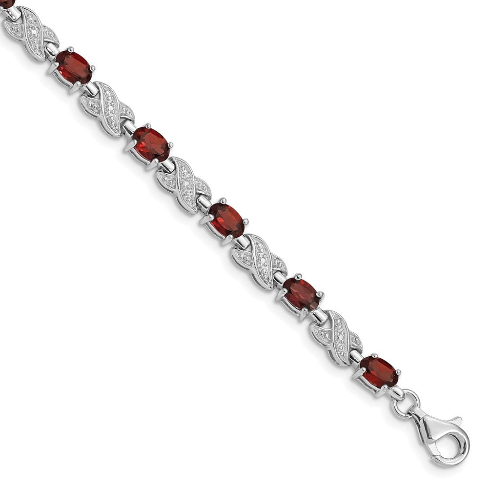 7 Zoll Sterlingsilber Rhodiniert Granat Armband