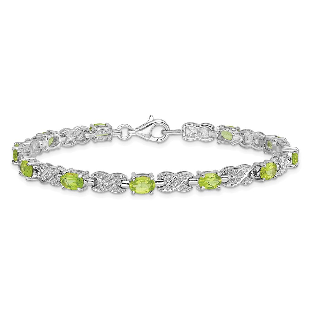 7 Zoll Sterlingsilber Rhodiniert Peridot Armband