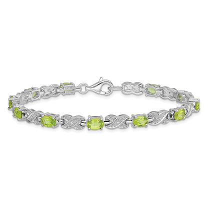 7 Zoll Sterlingsilber Rhodiniert Peridot Armband