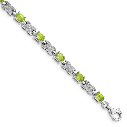 7 Zoll Sterlingsilber Rhodiniert Peridot Armband