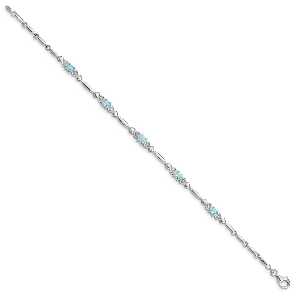 7 Zoll Sterlingsilber Rhodiniert Aquamarin und Diamant Armband