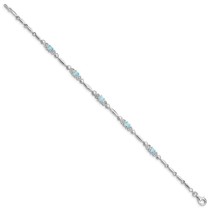 7 Zoll Sterlingsilber Rhodiniert Aquamarin und Diamant Armband