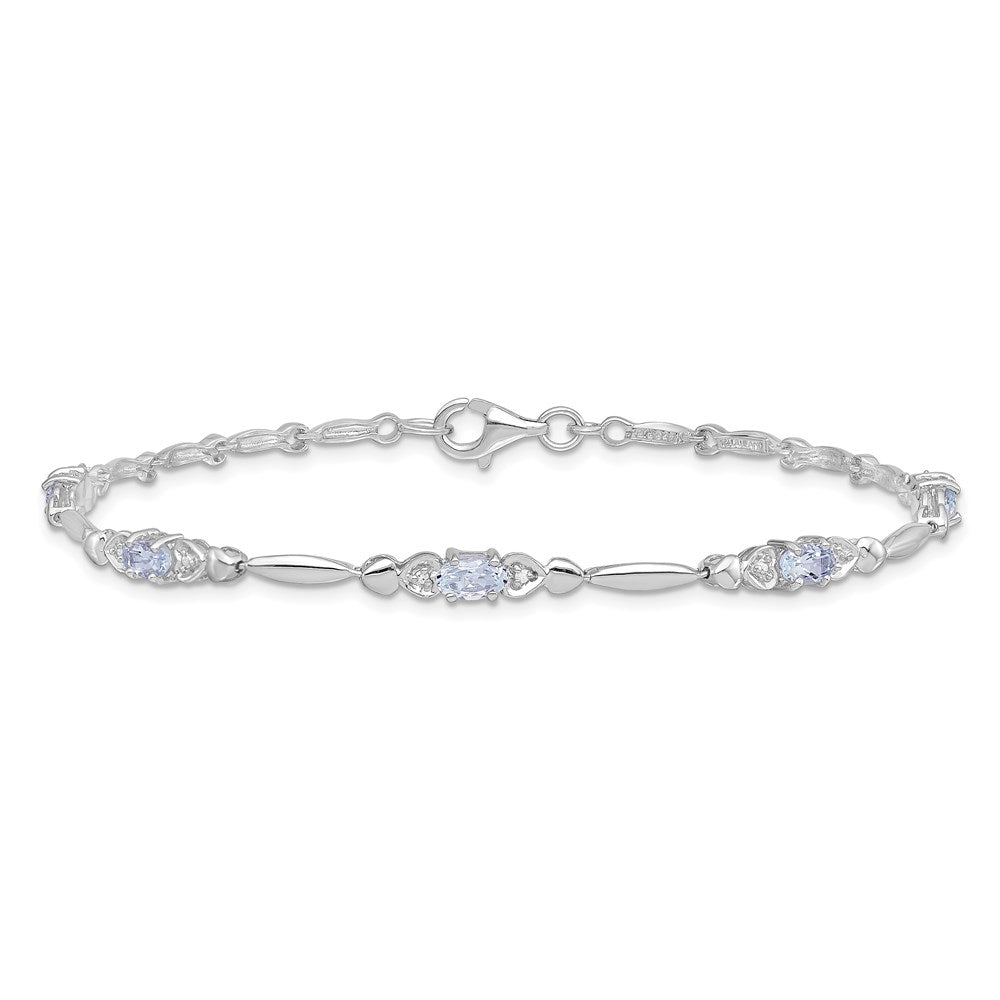 7 Zoll Sterlingsilber Rhodiniert Aquamarin und Diamant Armband