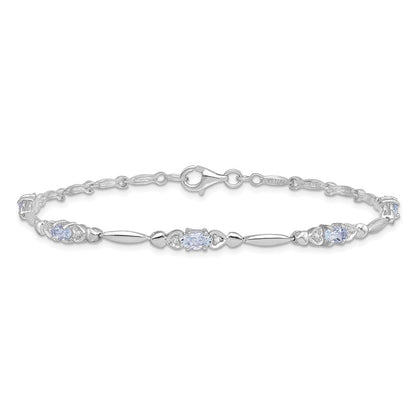 7 Zoll Sterlingsilber Rhodiniert Aquamarin und Diamant Armband