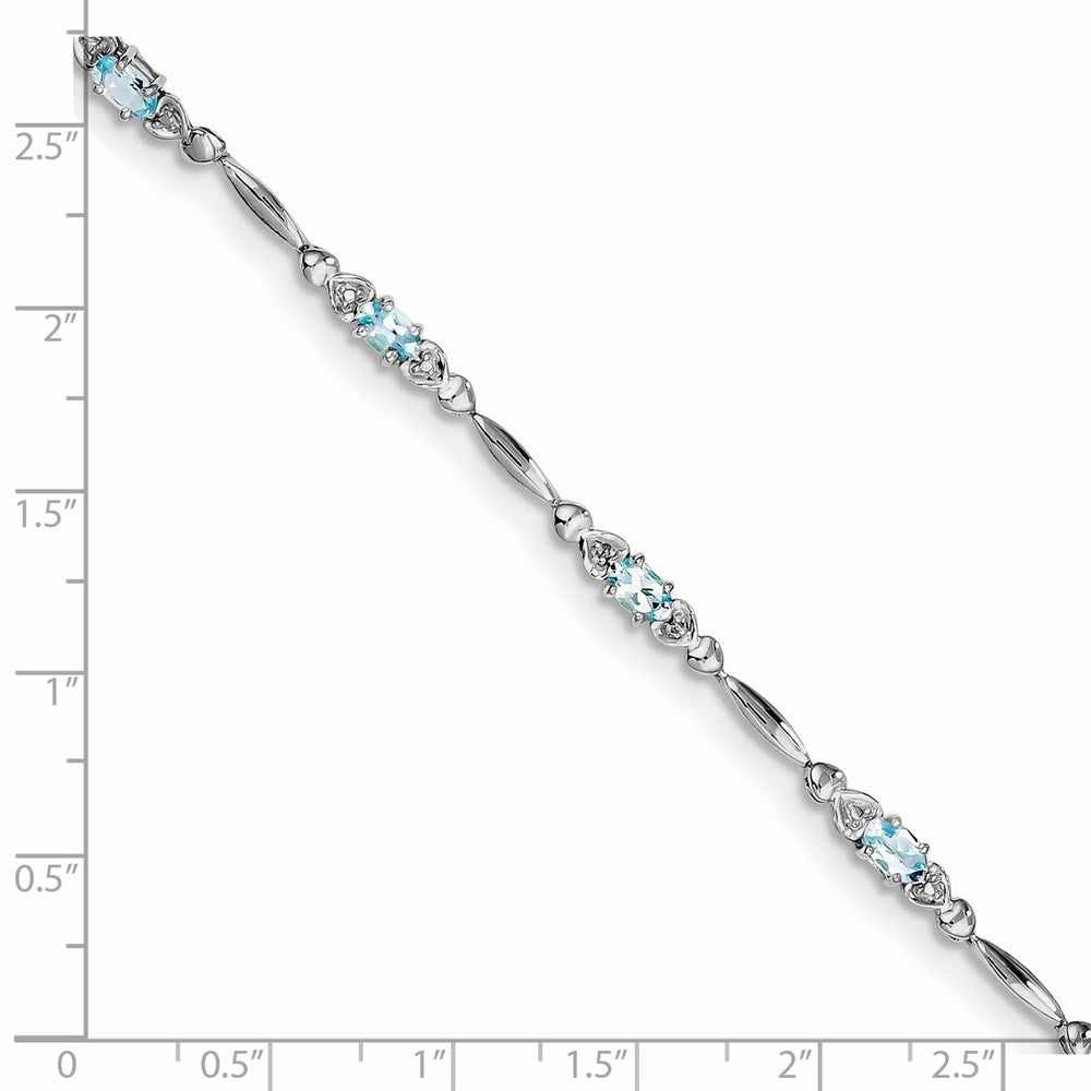 7 Zoll Sterlingsilber Rhodiniert Aquamarin und Diamant Armband