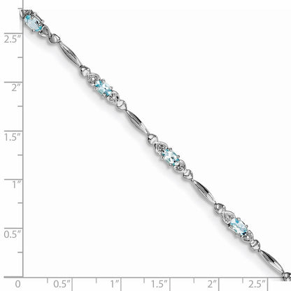 7 Zoll Sterlingsilber Rhodiniert Aquamarin und Diamant Armband
