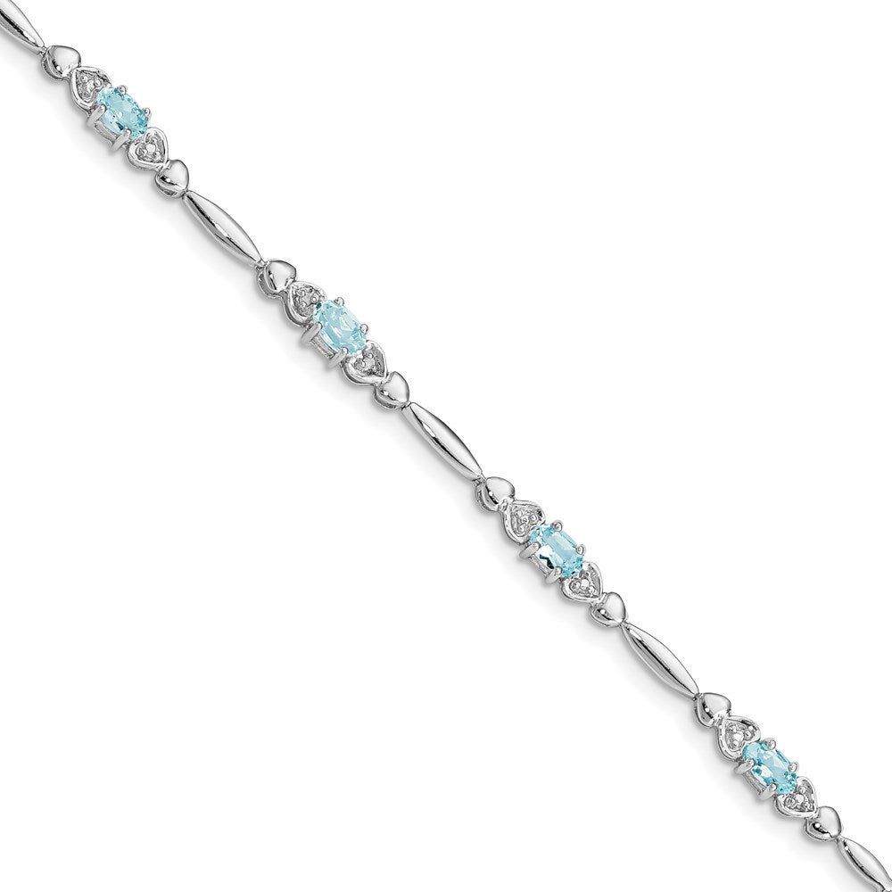 7 Zoll Sterlingsilber Rhodiniert Aquamarin und Diamant Armband