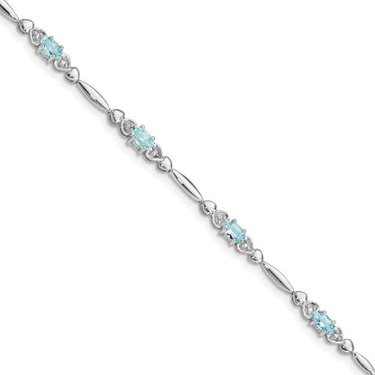 7 Zoll Sterlingsilber Rhodiniert Aquamarin und Diamant Armband