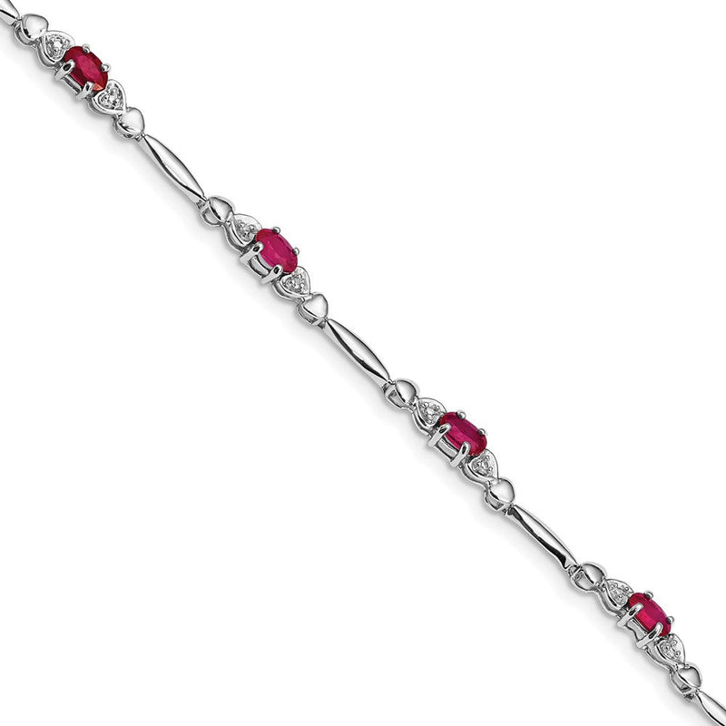 7 Zoll Sterlingsilber Rhodiniert Composite Rubin und Diamant Armband