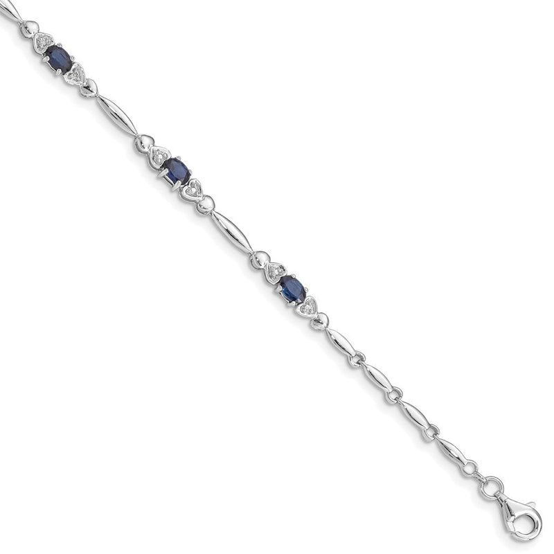 7 Zoll Sterlingsilber Rhodiniert Saphir und Diamant Armband