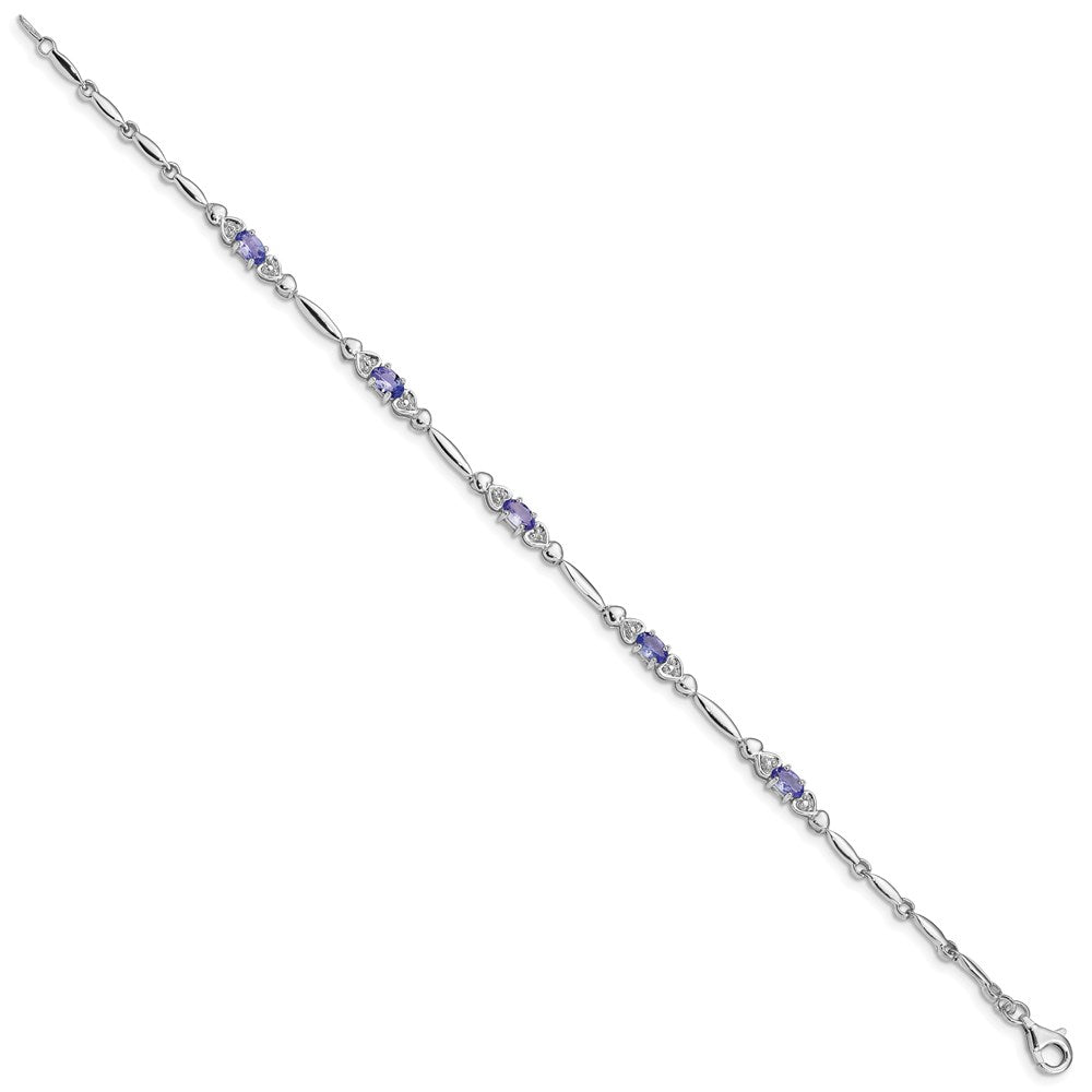 7 Zoll Sterlingsilber Rhodiniert Tansanit und Diamant Armband