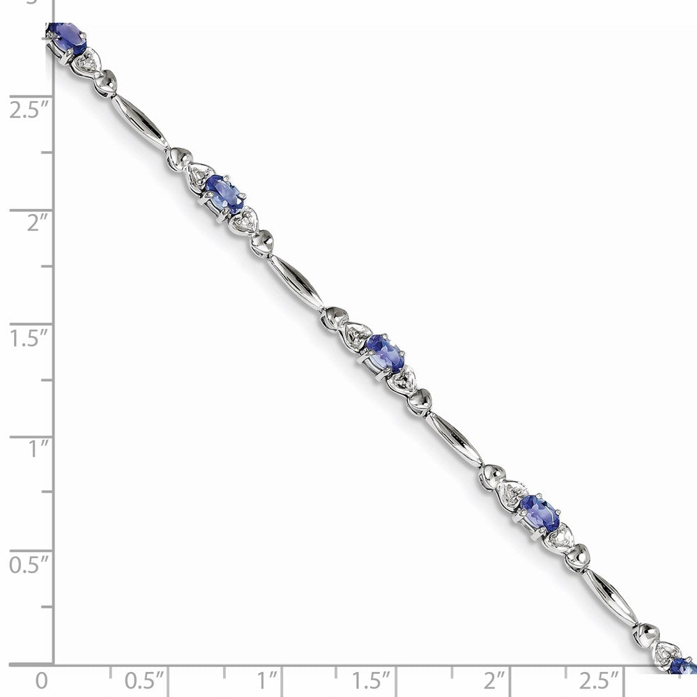 7 Zoll Sterlingsilber Rhodiniert Tansanit und Diamant Armband