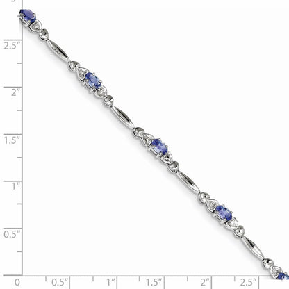 7 Zoll Sterlingsilber Rhodiniert Tansanit und Diamant Armband