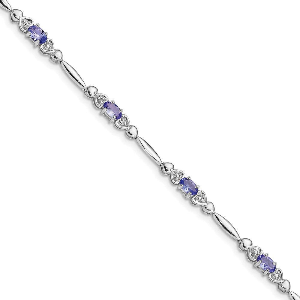 7 Zoll Sterlingsilber Rhodiniert Tansanit und Diamant Armband