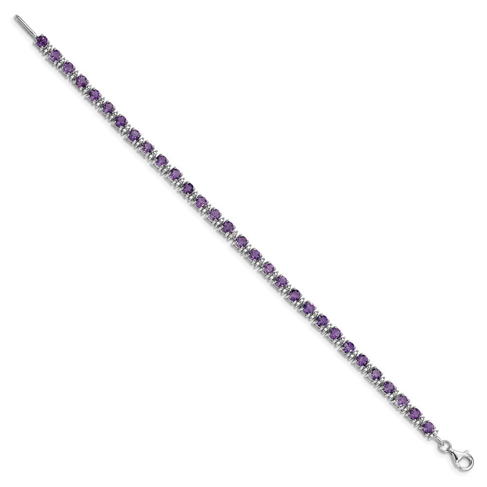 7 Zoll Sterlingsilber Rhodiniert Amethyst und Diamant Armband