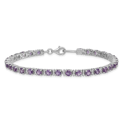 7 Zoll Sterlingsilber Rhodiniert Amethyst und Diamant Armband