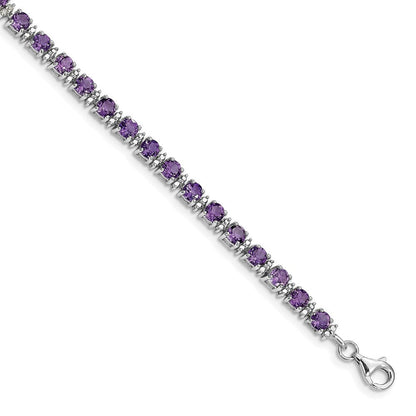 7 Zoll Sterlingsilber Rhodiniert Amethyst und Diamant Armband