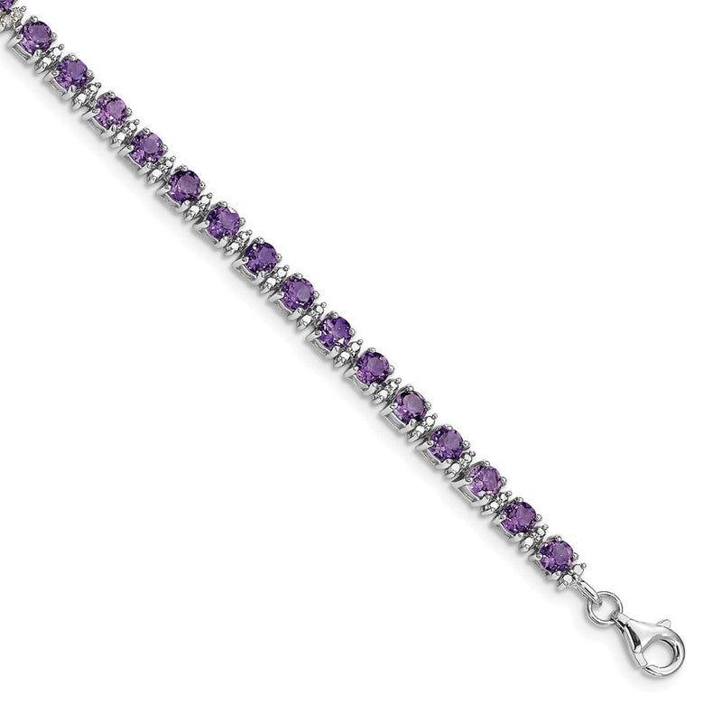7 Zoll Sterlingsilber Rhodiniert Amethyst und Diamant Armband