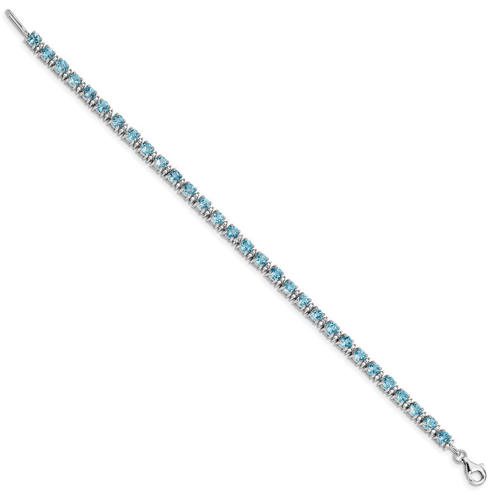 7 Zoll Sterlingsilber Rhodiniert Blautopas und Diamant Armband