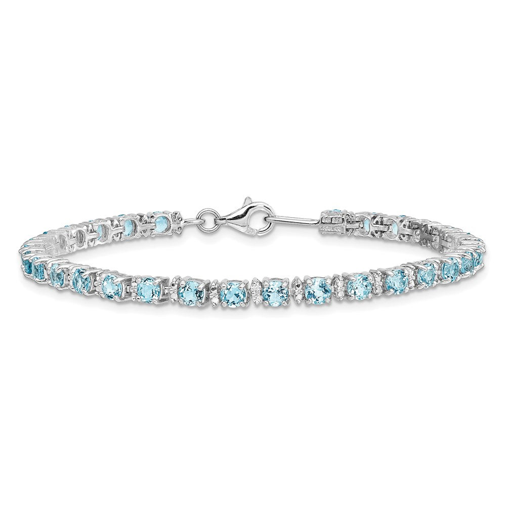 7 Zoll Sterlingsilber Rhodiniert Blautopas und Diamant Armband
