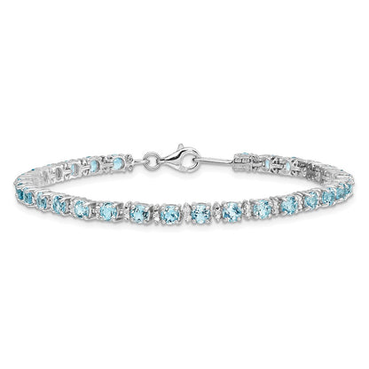 7 Zoll Sterlingsilber Rhodiniert Blautopas und Diamant Armband