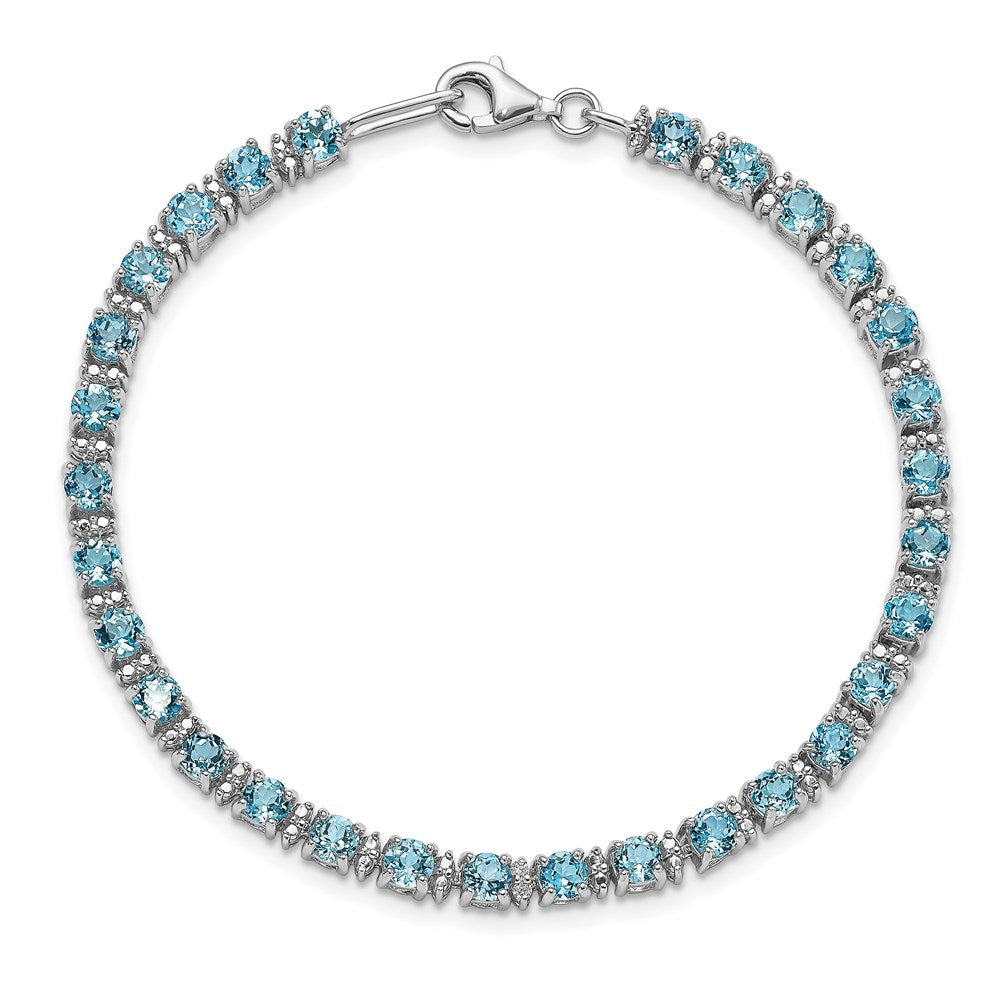 7 Zoll Sterlingsilber Rhodiniert Blautopas und Diamant Armband