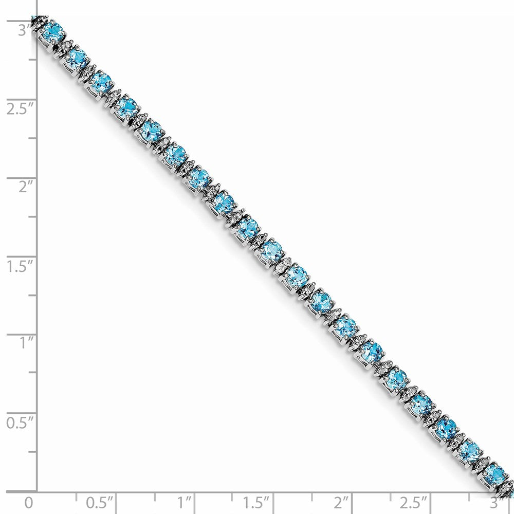 7 Zoll Sterlingsilber Rhodiniert Blautopas und Diamant Armband