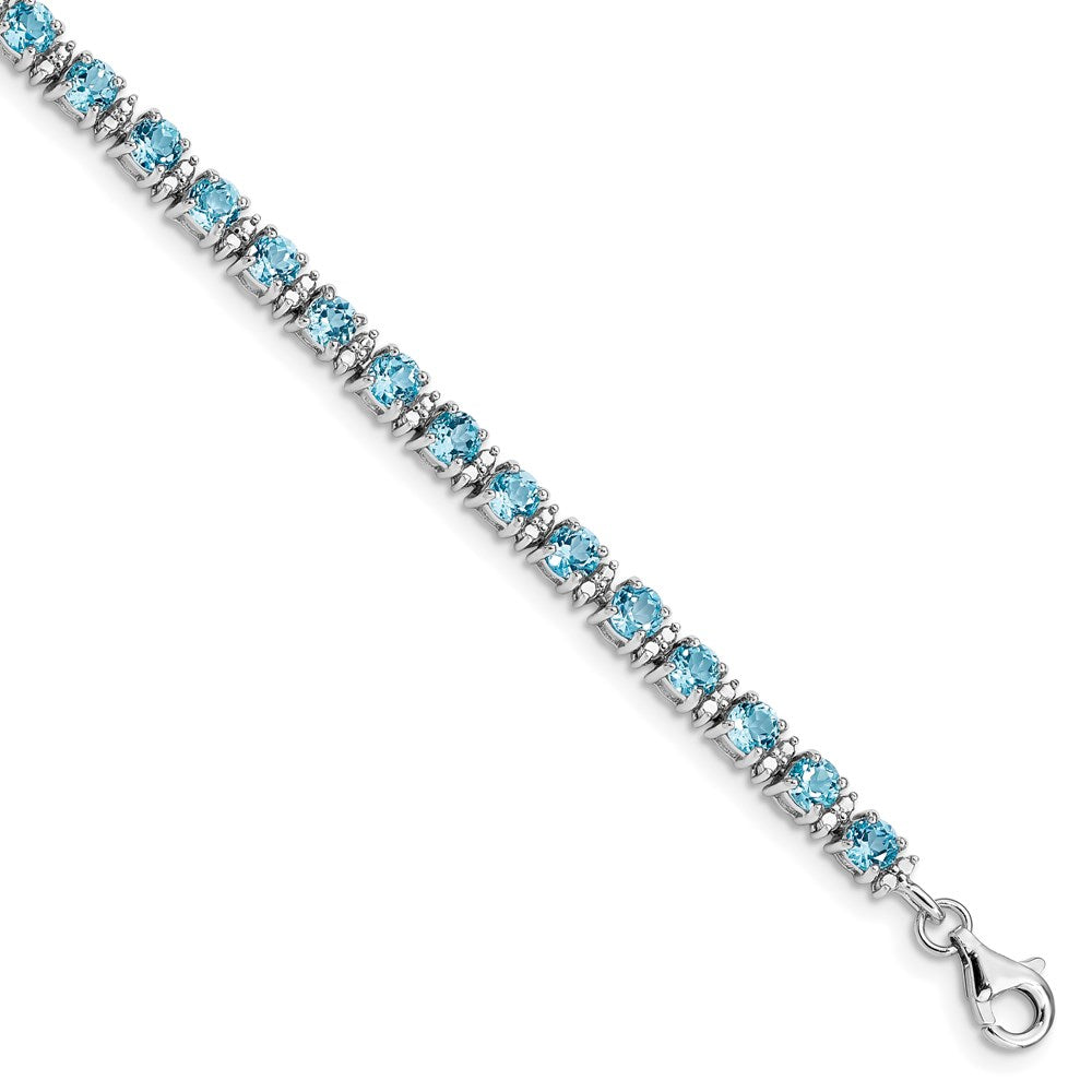 7 Zoll Sterlingsilber Rhodiniert Blautopas und Diamant Armband