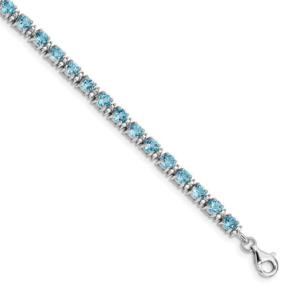 7 Zoll Sterlingsilber Rhodiniert Blautopas und Diamant Armband