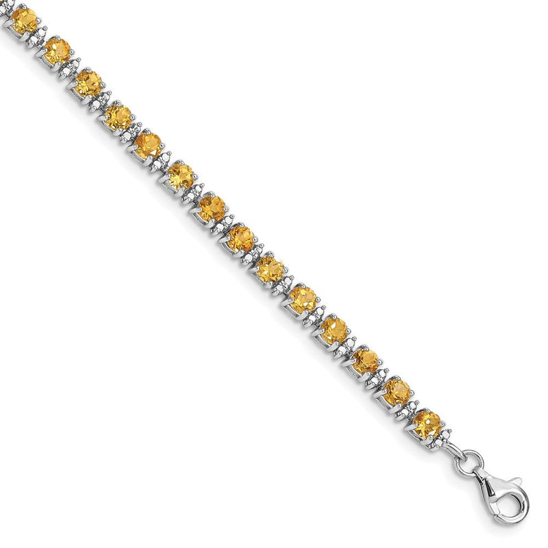 7 Zoll Sterlingsilber Rhodiniert Citrin und Diamant Armband