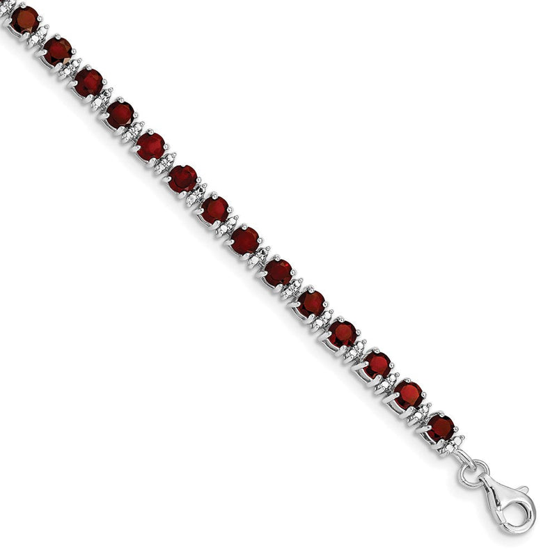 7 Zoll Sterlingsilber Rhodiniert Granat und Diamant Armband