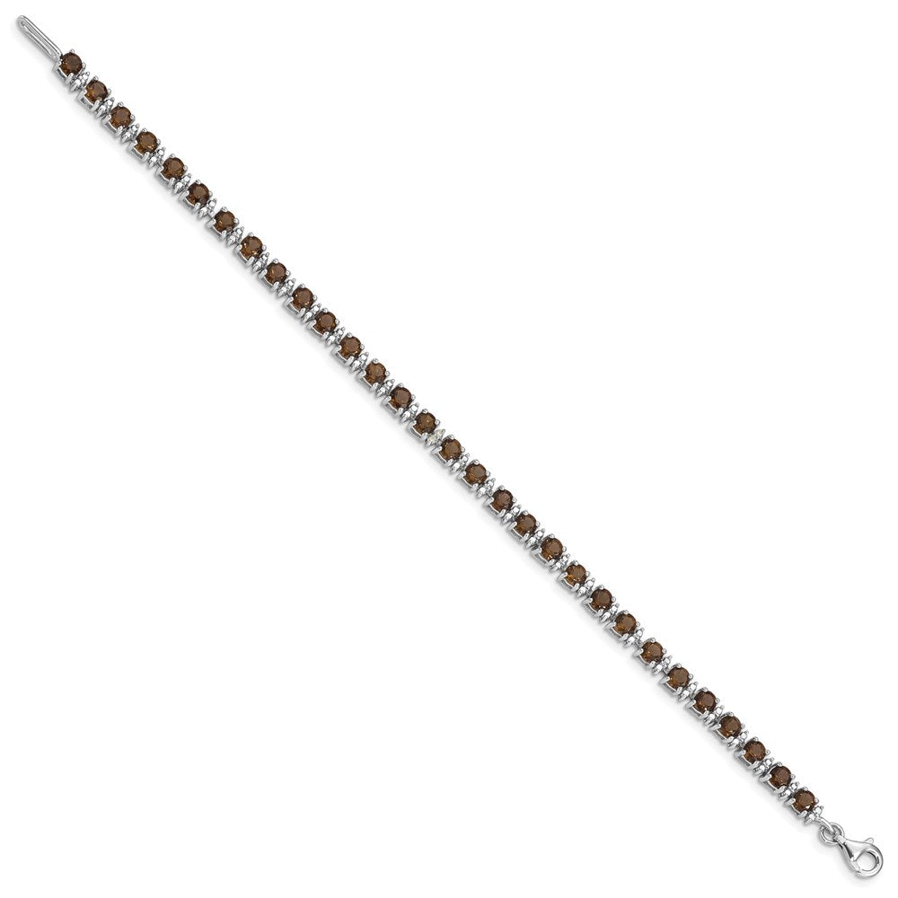 7 Zoll Sterlingsilber Rhodiniert Rauch Quarz und Diamant Armband