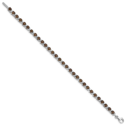 7 Zoll Sterlingsilber Rhodiniert Rauch Quarz und Diamant Armband