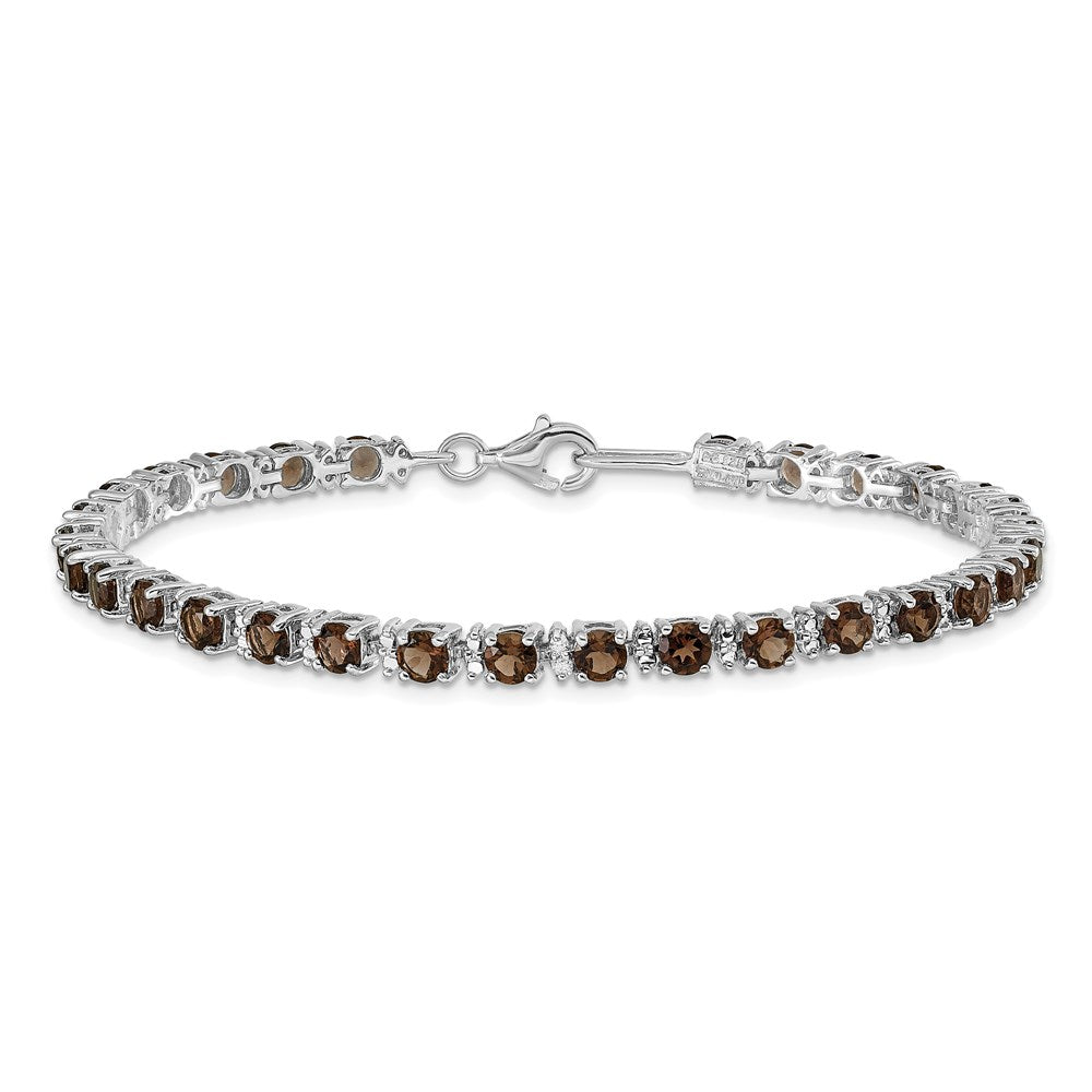 7 Zoll Sterlingsilber Rhodiniert Rauch Quarz und Diamant Armband