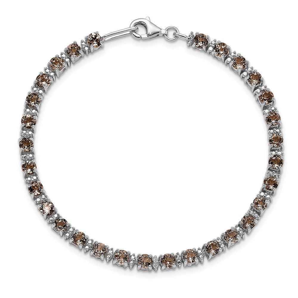 7 Zoll Sterlingsilber Rhodiniert Rauch Quarz und Diamant Armband