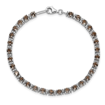 7 Zoll Sterlingsilber Rhodiniert Rauch Quarz und Diamant Armband